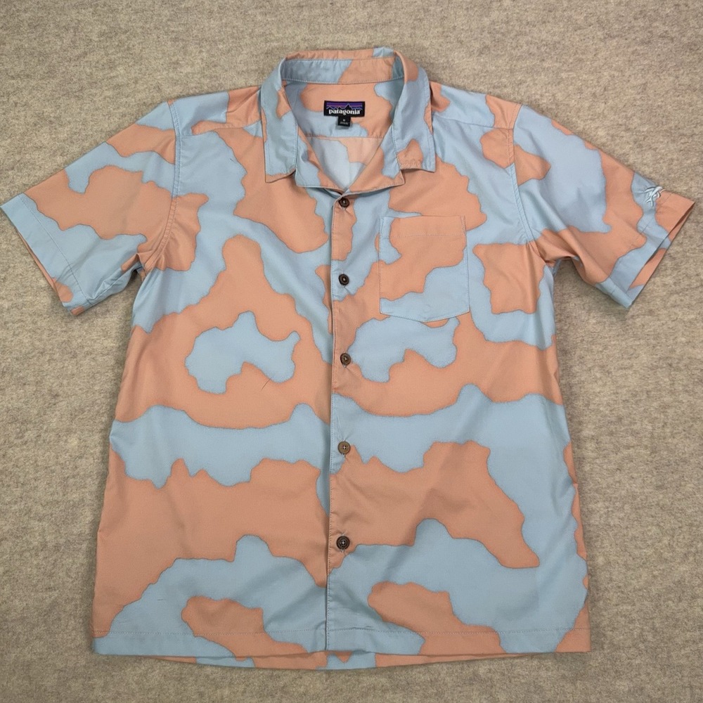 Patagonia Stretch Planing Hybrid Shirt Mens M Short Sleeve Button Up AOP Rare